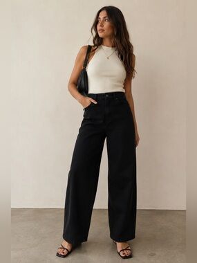 KHAITE Preen Black High Rise Barrel Wide Leg Jeans 25 100% Cotton Cropped